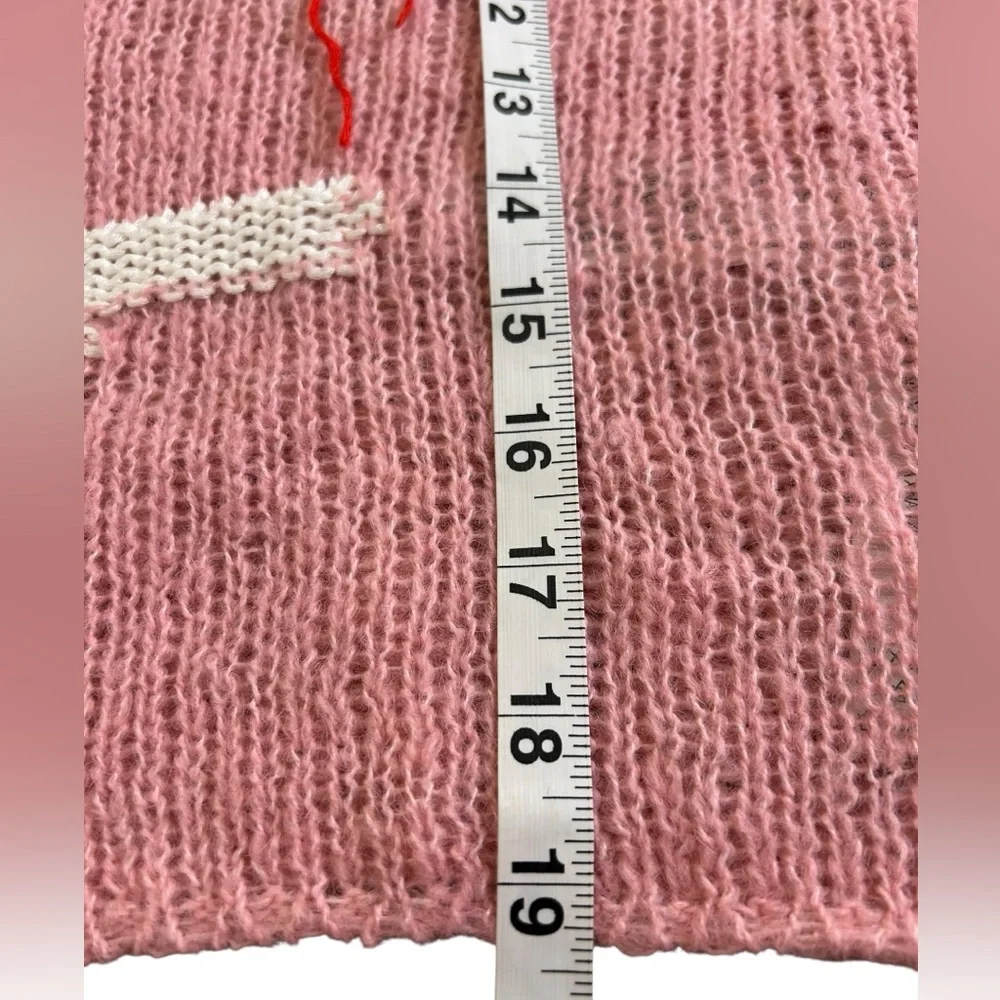 NWT ZARA Distressed‎ Knit Cropped Cardigan Sweater Pink Red White Medium